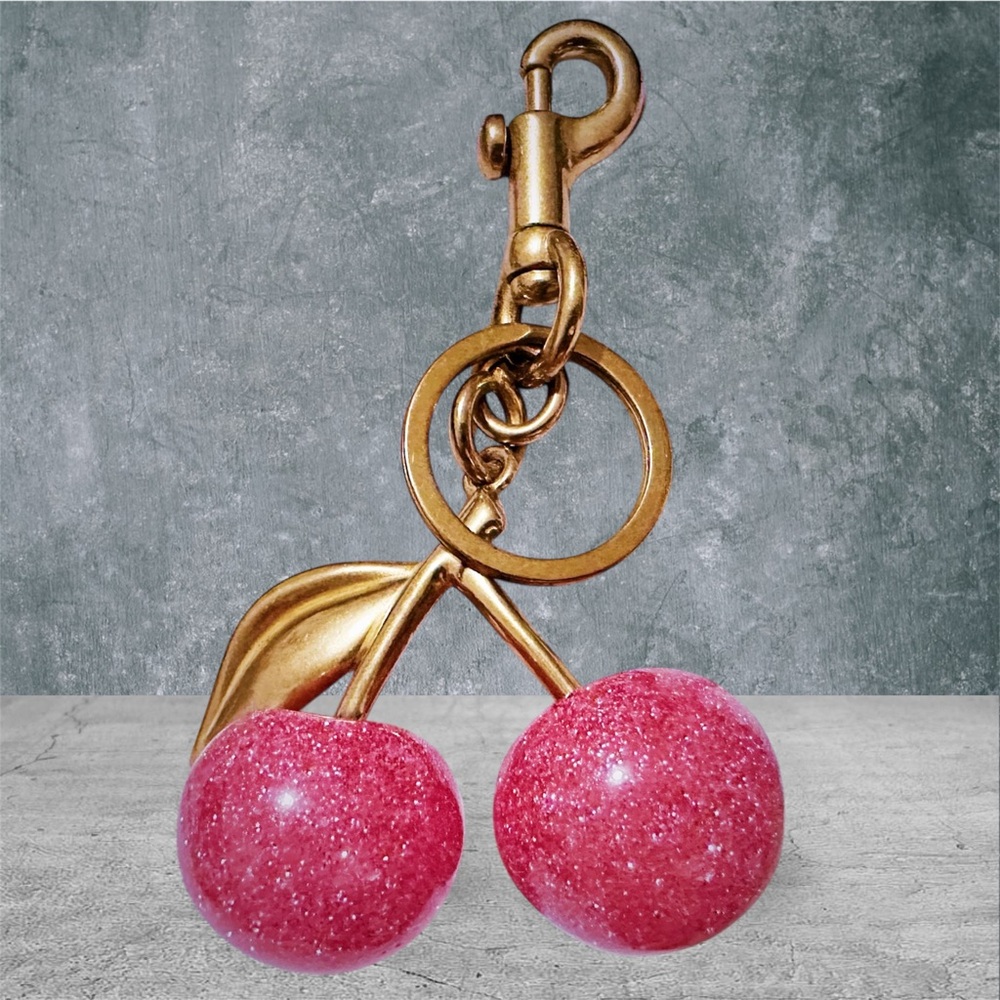 Gold and Pink Cherry Keychain - Picture 3 of 6